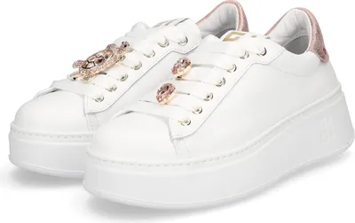 Produktbild von Damen Sneaker weiß aus Leder mit Schnürung, Plateausohle und Wechselfußbett