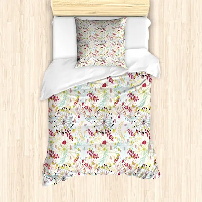 Produktbild von ABAKUHAUS Blumen Mantele, Botanischer Frühlingsblütenblätter, Milbensicher Allergiker geeignet mit Kissenbezügen, 135 cm x 200 cm - 80 x 80 cm, Mehrfarbig
