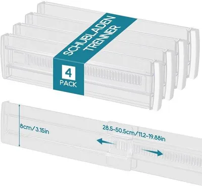 Obrázok produktu pre Nastaviteľné plastové organizéry do zásuviek, priehľadné, 4-dielne