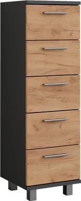 A tall, narrow cabinet with five drawers, shown against a white background.