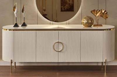 Produktbild von Casa Padrino Luxus Sideboard Weiß / Gold 210 x 52 x H. 78 cm - Edler Massivholz Schrank mit 4 Türen - Luxus Möbel