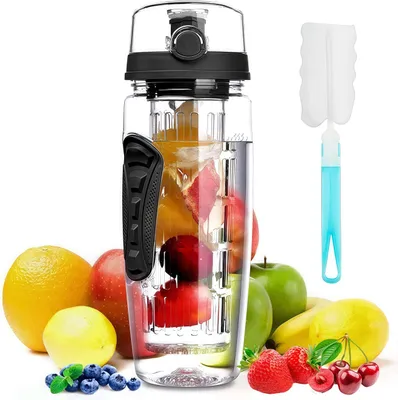 Produktbild von Trinkflasche 1L Wasserflasche mit Fruchteinsatz, auslaufsicher Trinkwasserflasche für Reisen, Fitnessstudio, Zuhause, BPA-Frei