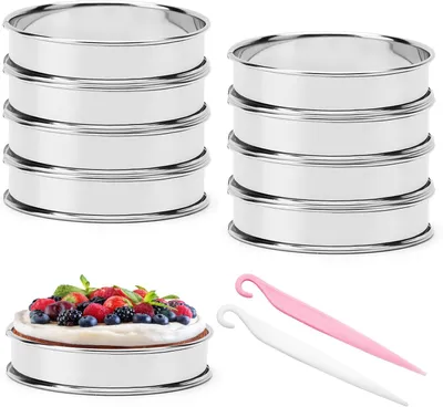 Produktbild von Crumpet Ringe 8 Stück, Backringe aus Edelstahl, 10 cm, Für Pancakes, Muffins und Burger