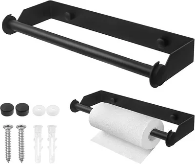 Produktbild von PolkaHome® Küchenrollenhalter Wandmontage, Edelstahl, 33 cm, Schwarz – Handtuchhalter für Küche & Bad