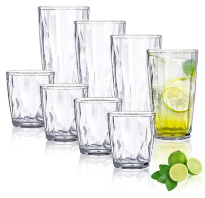 8-teiliges Kunststoff-Becher-Set, 470 ml & 310 ml, bunt, stapelbar