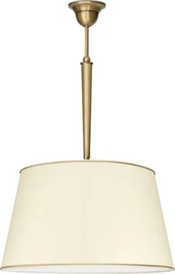 Produktbild von Messing Pendelleuchte elegant Stoffschirm Goldpatina 64cm O45cm E27 60W Esstisch Küche Wohnzimmer handgefertigt