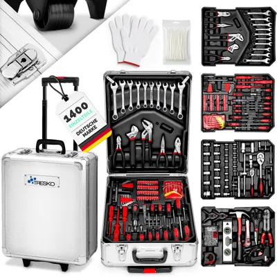 Image de TRESKO - Coffret à outils de 1400 pièces, argenté - Boîte à outils - Set de coffrets à outils sur roulettes