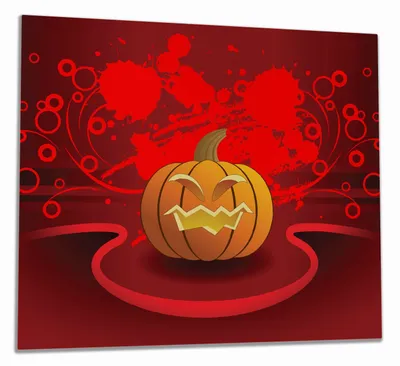 Produktbild von Wallario Herdabdeckplatte aus Glas, Größe 60 x 52 cm 1-teilig, Motiv Geschnitzter Halloween-Kürbis im Comic Stil