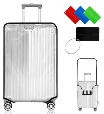 Produktbild von Kofferbeschermhoes transparent, kompatibel mit 24/26/28/30 Zoll Koffer, mit Bagagelabel, für Reisen