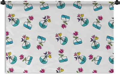 Produktbild von MuchoWow® Wandteppich Wandbehang Blumen - Muster - Frühling 90x60 cm Tapisserie Dekoration Wandtuch - Wandskulpturen - Bildteppich