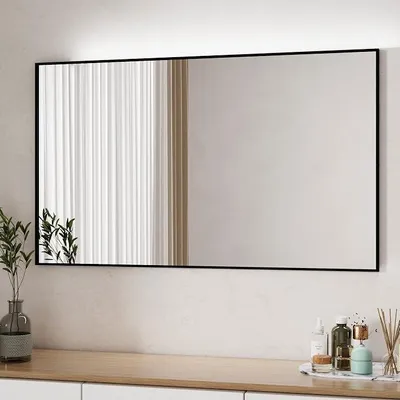 Productafbeelding van Silecomplaza Spiegel, zwart, 120x70 cm. Rechthoekige wandspiegel met aluminium frame, geschikt voor de badkamer
