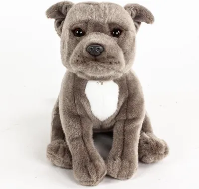 Produktbild von Pitbull sitzend 30 cm grau Kuscheltier Hund American Stafford