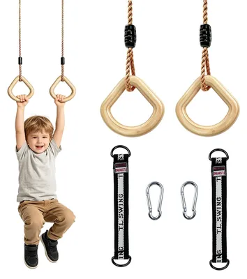 Productafbeelding van Solidchoice - Trapezium Schommel, Houten Gymnastiekringen voor Kinderen