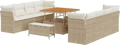 Image de Ensemble de canapé de jardin 11 pcs Beige polyrotin
