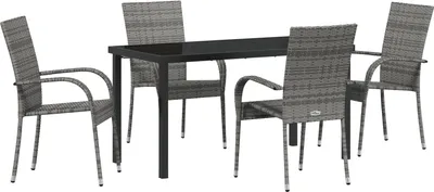 Produktbild von Möbel 5-teiliges Garten-Esstischset Grau Poly-Rattan - Gartenstühle 3379410