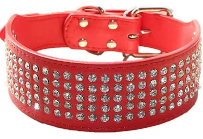 Produktbild von Hundehalsband mit Strasssteinen 5 cm breit Rot Größe M