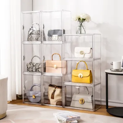 Produktbild von Creliv Vitrine Stapelbar, Transparent Acryl Schaukasten mit Tür (2-St., 36x27x22cm) für Tasche, Schuhe, Figuren, Modelle