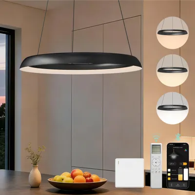 Produktbild von Mai & Mai Pendelleuchte Esstisch, 40cm LED Hängelampe, stufenlos dimmbar höhenverstellbare 20W Esstischlampe mit Fernbedienung Sandschwarz Luvina04
