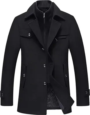 Produktbild von ASKSA Herren Mittellang Wintermantel Wolle Wollmantel Winterjacke, Schwarz, XL