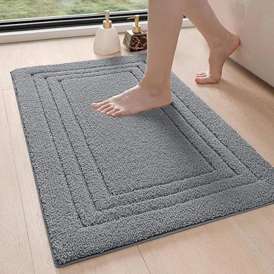 Produktbild von Badematte 50 x 80 cm, weiche Badematte, rutschfest, waschbar, saugfähige Duschmatte für Bad und Dusche, dunkelgrau