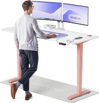 Produktbild von Desktronic HomePro Elektrisch höhenverstellbarer Schreibtisch 180x80cm Rosa/Weiß mit Memory-Funktion, Anti-Kollisions Technologie, USB-A und USB-C-Ladeanschlüssen