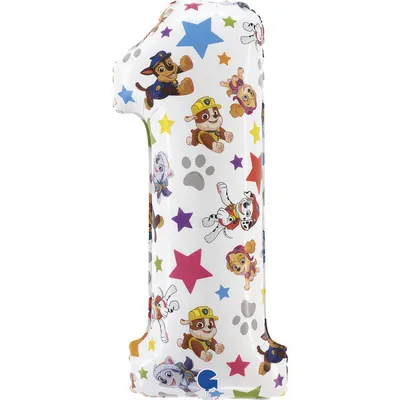 Produktbild von Folienballon Paw Patrol Zahl 1, 66 cm, bunt, für Helium, selbstverschließend