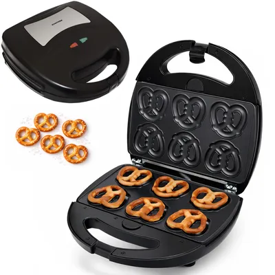 Produktbild von Syntrox Germany Mini Brezel Waffeleisen 1300W Wechselplatten schwarz