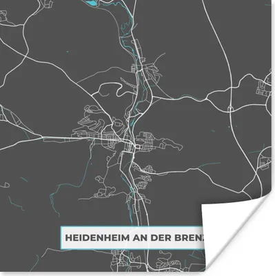 Produktbild von MuchoWow® Poster Karte - Stadtplan - Heidenheim an der Brenz - Deutschland - Blau 50x50 cm - Wohnzimmerdekoration