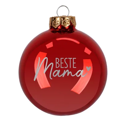 Produktbild von Christbaumkugel mit Gravur – Weihnachtsbaumkugel als Geschenkidee - Weihnachtskugel mit Motiv: Beste Mama, Farbe: Rot, Größe: M, Finish: Glanz