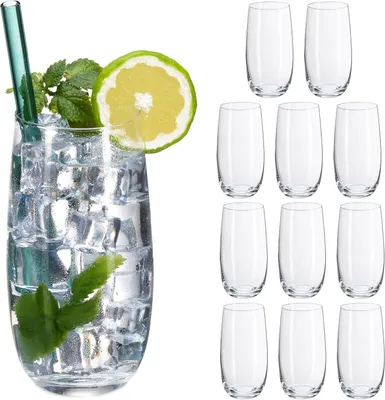 Obrázok produktu pre Sada 12 sklenených pohárov – poháre na vodu – kryštálové sklo – vhodné do umývačky riadu – na šťavy a limonády – objem 520 ml – priehľadné
