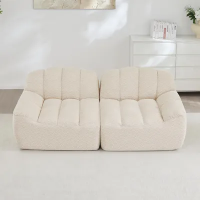 Produktbild von STILVORA 2-Sitzer Sofa modulares Boneless mit Muschelform, Sofa mit tiefen Sitzkissen, Wohnzimmersofa ohne Aufbau erforderlich, Beige Weiß