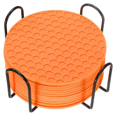 12 Silikon-Untersetzer mit Halter, rund, 10 cm, orange