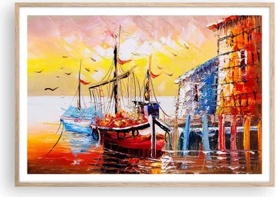Produktbild von Gerahmtes Poster - Rahmen in heller Eiche - Boot Segel Meer - 100x70 cm - Wand Bild - Wanddeko - Wandbilder - Wandposter - Bilderrahmen - Bilder - Kunstdruck - Wandbild - P2NAA100x70-3435