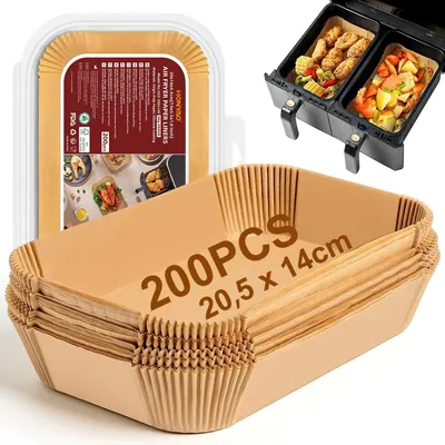 Produktbild von Airfryer Backpapier 200 Stück, 20,5x14 cm, Rechteckig, Für Heißluftfritteuse