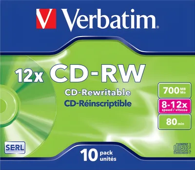 Produktbild von 1x10 Verbatim CD-RW 80 / 700MB 8x - 12x Speed, Jewel Case