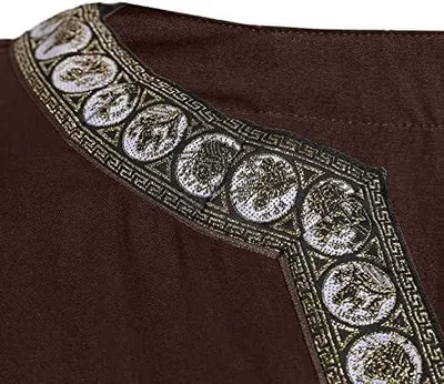 Produktbild von Mittelalterhemd für Herren im Wikinger-, Renaissance-, viktorianischen und Dampfmaschinenstil, einfarbiges Piratenhemd mit V-Ausschnitt als Sommerhemd