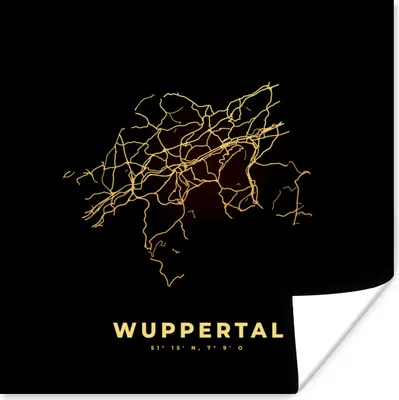 Produktbild von MuchoWow® Poster Wuppertal - Gold - Karte - Stadtplan 100x100 cm - Babyzimmer