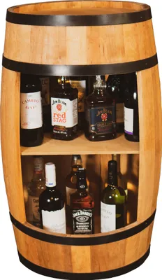 Produktbild von Drevený sud, skrinka na víno v retro štýle, drevený stojan na víno, výška 80 cm, elegantná dekorácia do obývačky, stolík a stojan na víno (dub)