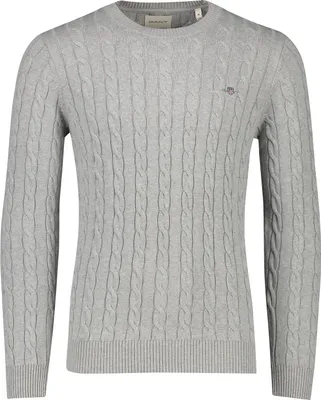 Produktbild von Gant Pullover Rundhalsausschnitt grau einfarbig 100% Baumwolle grob gestrickt