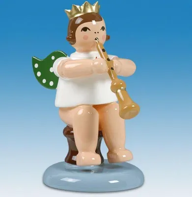 Produktbild von Holzfigur Engel sitzend mit Schalmei ohne Krone Höhe 6cm NEU