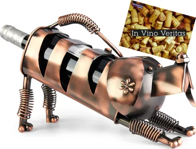 Image de BRUBAKER Porte-bouteille de vin chien - Porte-bouteille en métal - Cadeau pour propriétaire de chien - Figurine en métal cadeau de vin avec carte cadeau - Couleur : cuivre