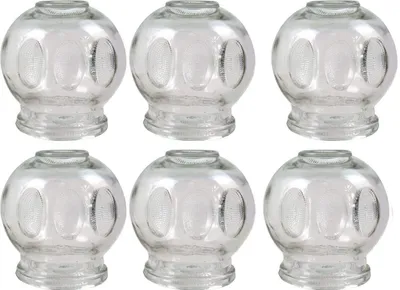Produktbild von 6er SET Schröpfglas Extra Groß HQ XXL, ø 8 cm Höhe 9 cm Öffnungsinnendurchmesser ca. 5,5cm  Ideal für blutiges Schröpfen. Schröpfen aus Glas (Feuerschröpfen) Vakuum Massage / Glass Cupping Dia 8 cm / Finger Schröpfen aus Glas
