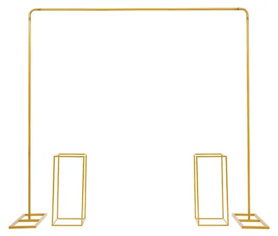 Produktbild von Metall-Ballonbogenständer - Hochzeitsbogen - 2 × 2 m - Stahl - 1 Ballonständer - 2 Blumenständer - Gold