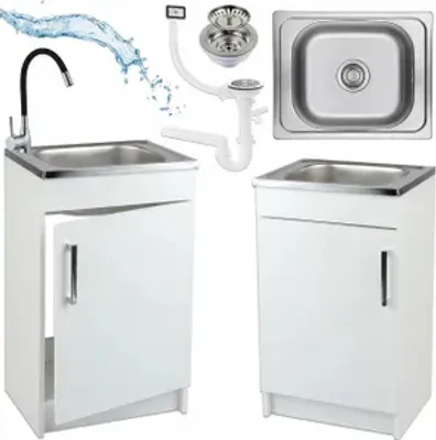Produktbild von Stamar | Küchenunterschrank - Weiß - Spüle - 50 x 40 cm - Schwarze Elast Armatur - Siphon