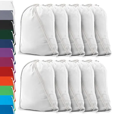 Produktbild von EllaTex 10er Set Turnbeutel 37x46 cm – Gym Sacks aus 100% Baumwolle mit Zugband, in Farbe: Weiß