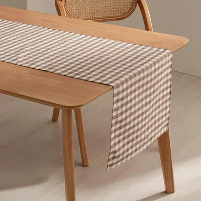 Obrázok produktu pre Bavlnený stolový behúň GAMUSI VICHY – odolný voči škvrnám, klasický kockovaný vzor, 45 × 170 cm, farba taupe
