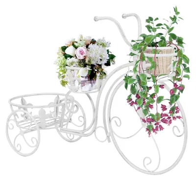 Produktbild von Blumentreppe in Fahrradform im Vintage-Stil aus Metall für Rasen und Garten
