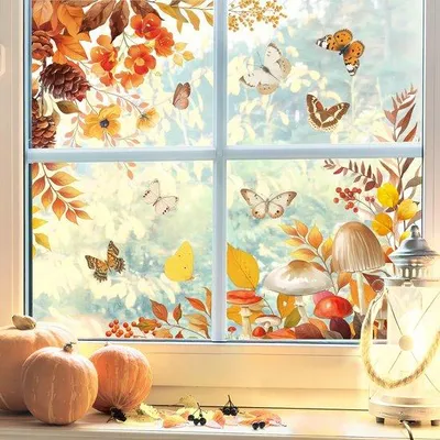 Produktbild von Herbstblätter Fensterfolie Blumen Schmetterling Pilz doppelseitig