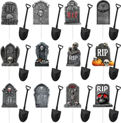 Imagen del producto de Decoraciones para cupcakes de Halloween de Grafstenen - Set de 12 unidades - Decoración para tartas - Decoración de tartas de temática de terror para fiestas de Halloween