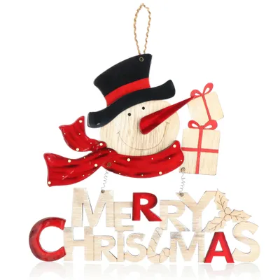 Produktbild von com-four® Hängedeko Weihnachten - Holz-Aufhänger Schriftzug mit Schneemann - Türschild Christmas aus Holz - Hänger für Türen, Wände, Fenster
